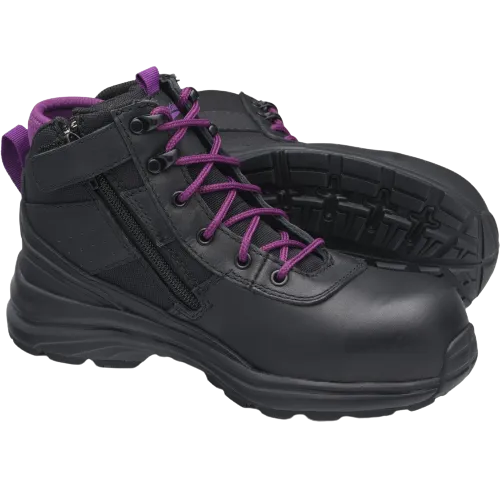 BLUNDSTONE 887 Ladies Zip Safety Boot - Black & Purple
