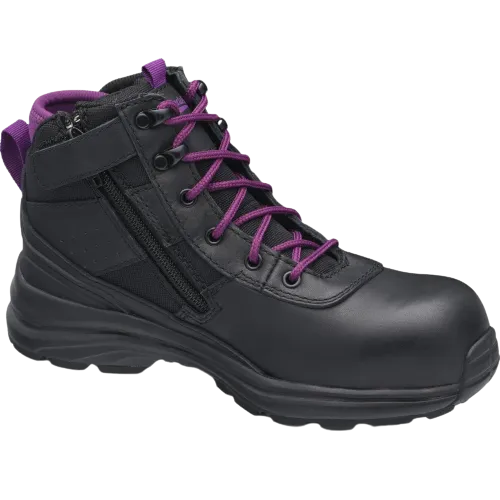 BLUNDSTONE 887 Ladies Zip Safety Boot - Black & Purple