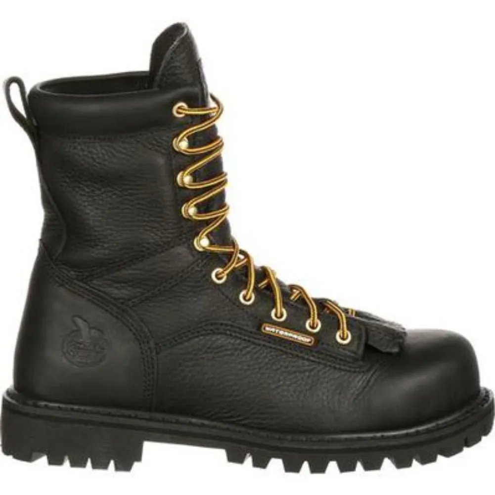 Georgia Boot Low Heel Logger Men's Lace-to-toe Work Boots G8010 In Black