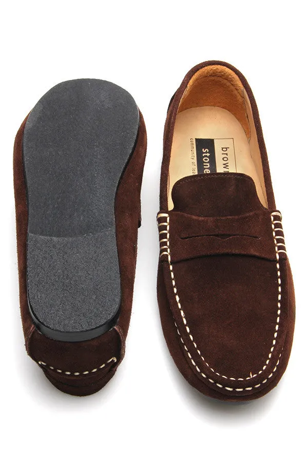 Penny Leather Loafer Suede Raw Dark Brown