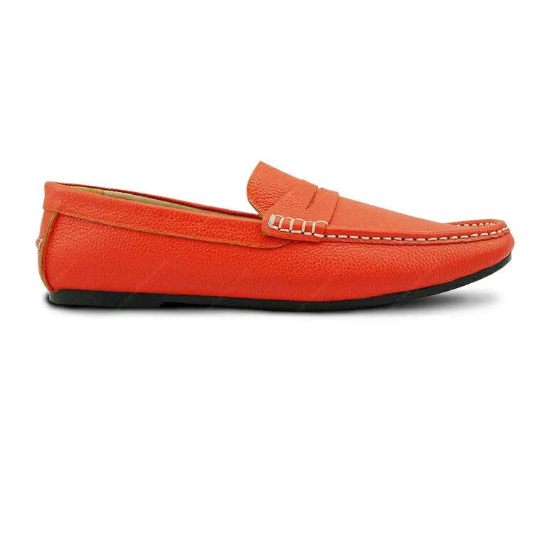Penny Loafer Wrinkle Soft Leather Coral Orange