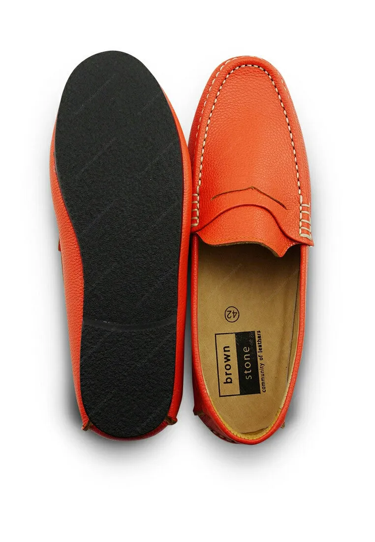 Penny Loafer Wrinkle Soft Leather Coral Orange