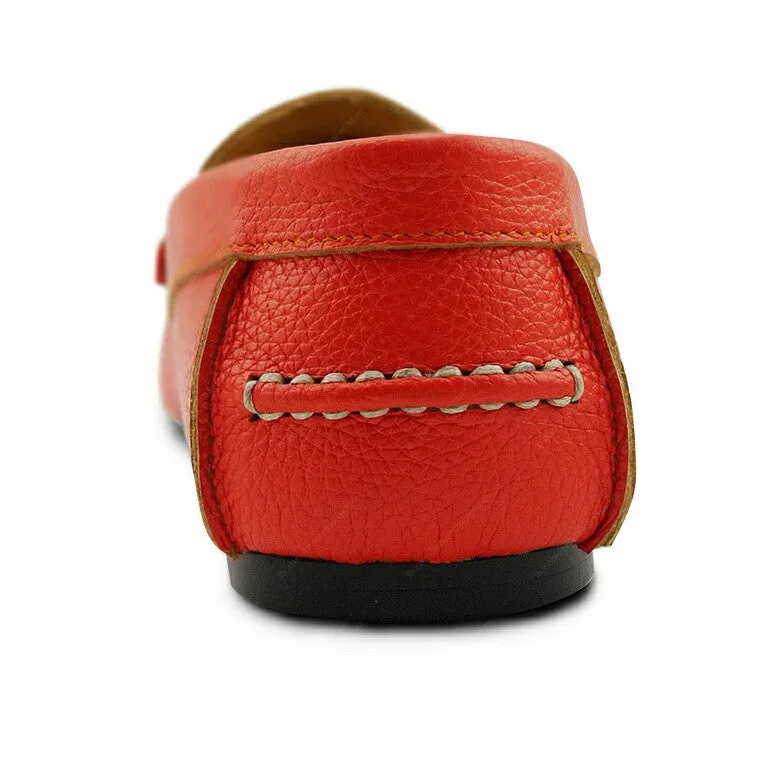 Penny Loafer Wrinkle Soft Leather Coral Orange