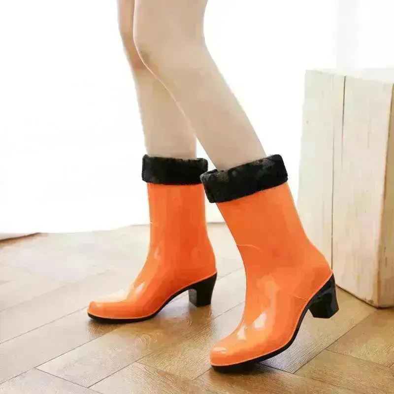 Rain Shoes With High Heels Waterproof Female Skid