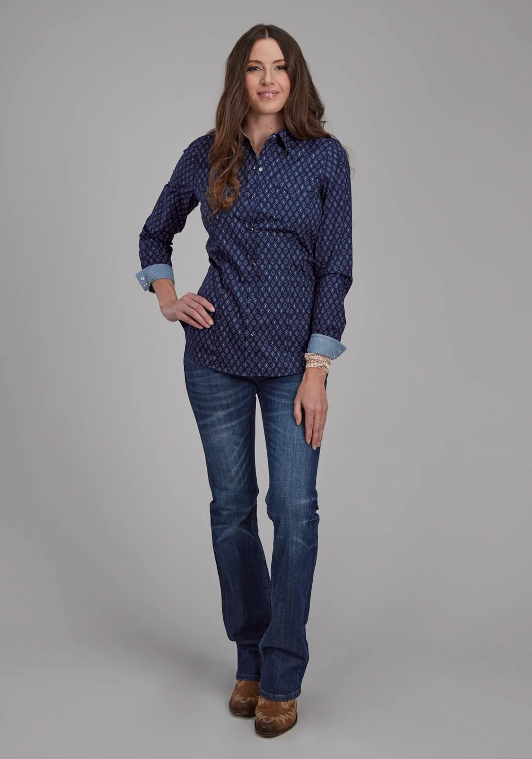 Roper Womens 2177 Aztecs Blue 100% Cotton L/S Shirt