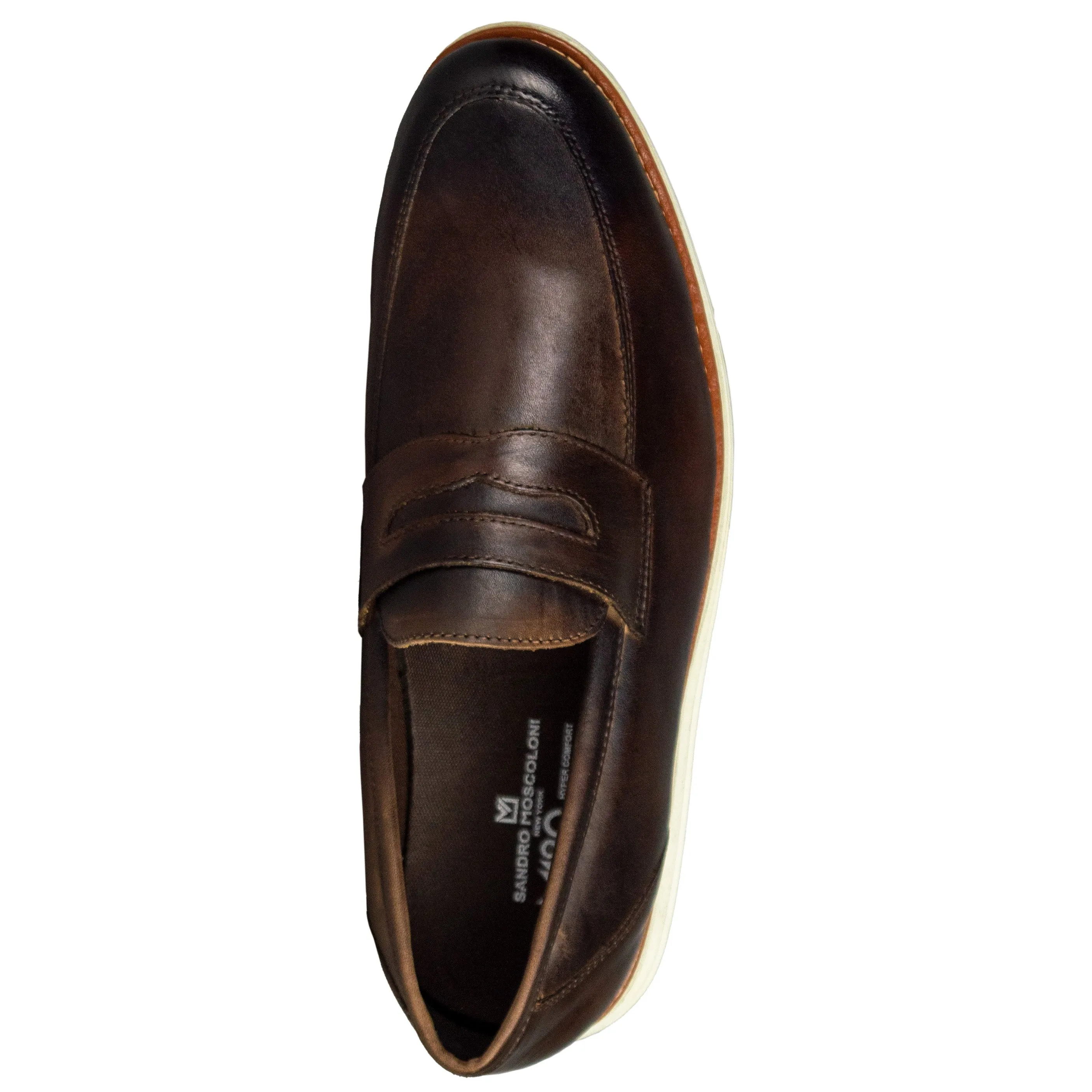 Sandro Moscoloni Men's Natal Brown Mocc Toe Penny Slip on