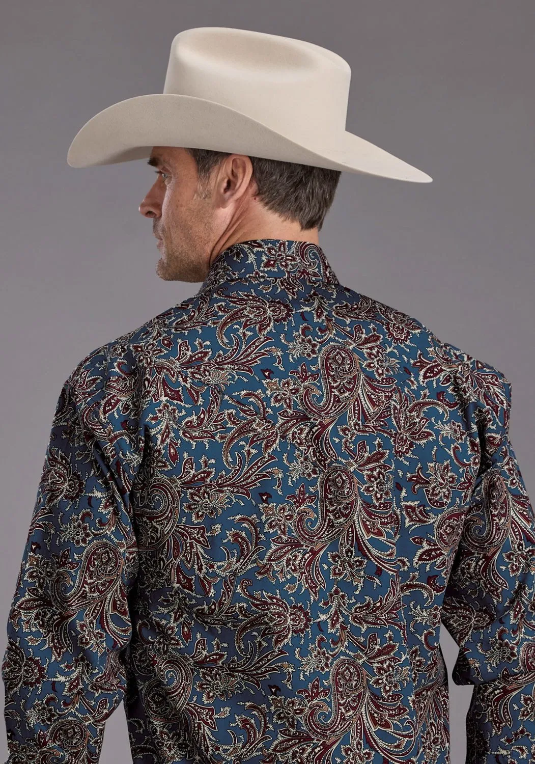 Stetson Mens Vintage Blue Paisley Blue 100% Cotton L/S Shirt