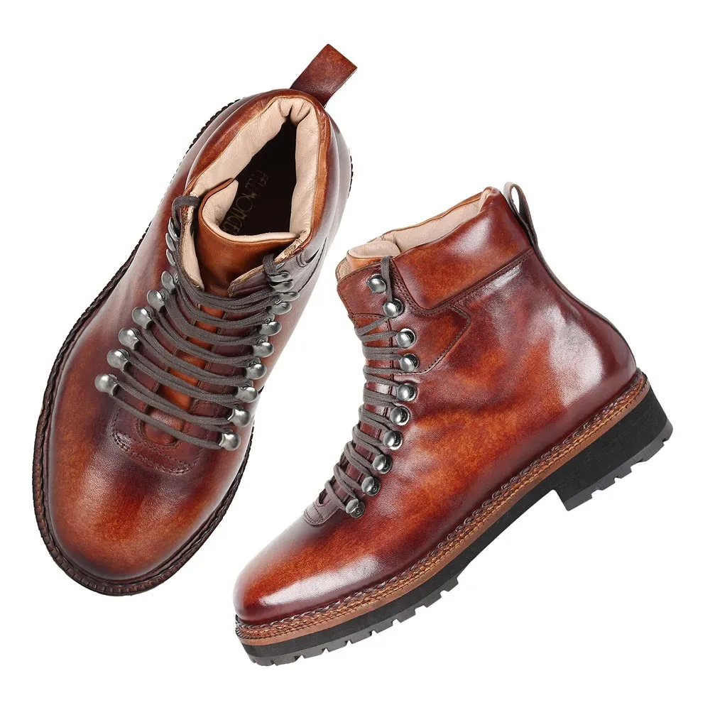 Tan Mirror Glossed Patina Hiker Lightweight Boot