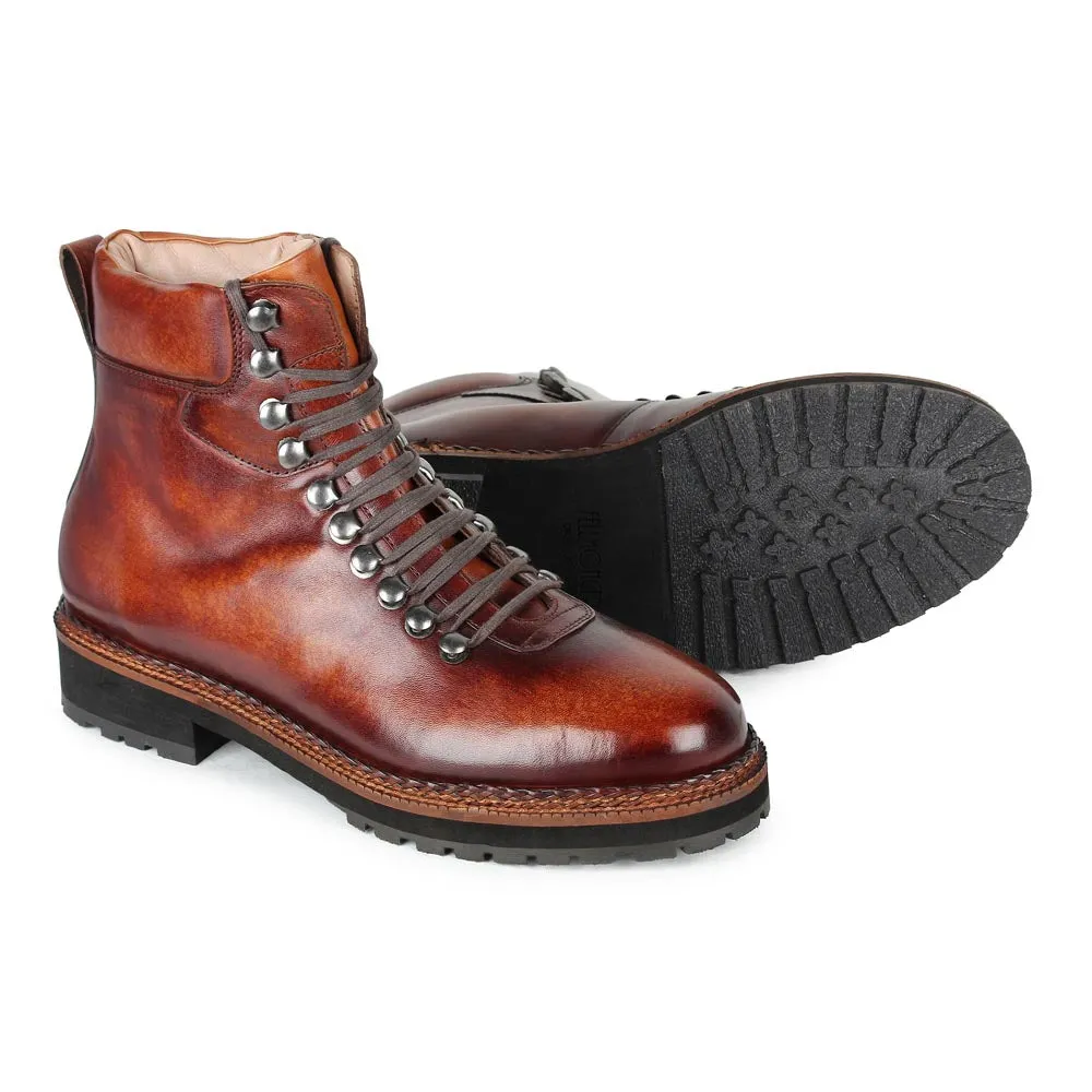 Tan Mirror Glossed Patina Hiker Lightweight Boot