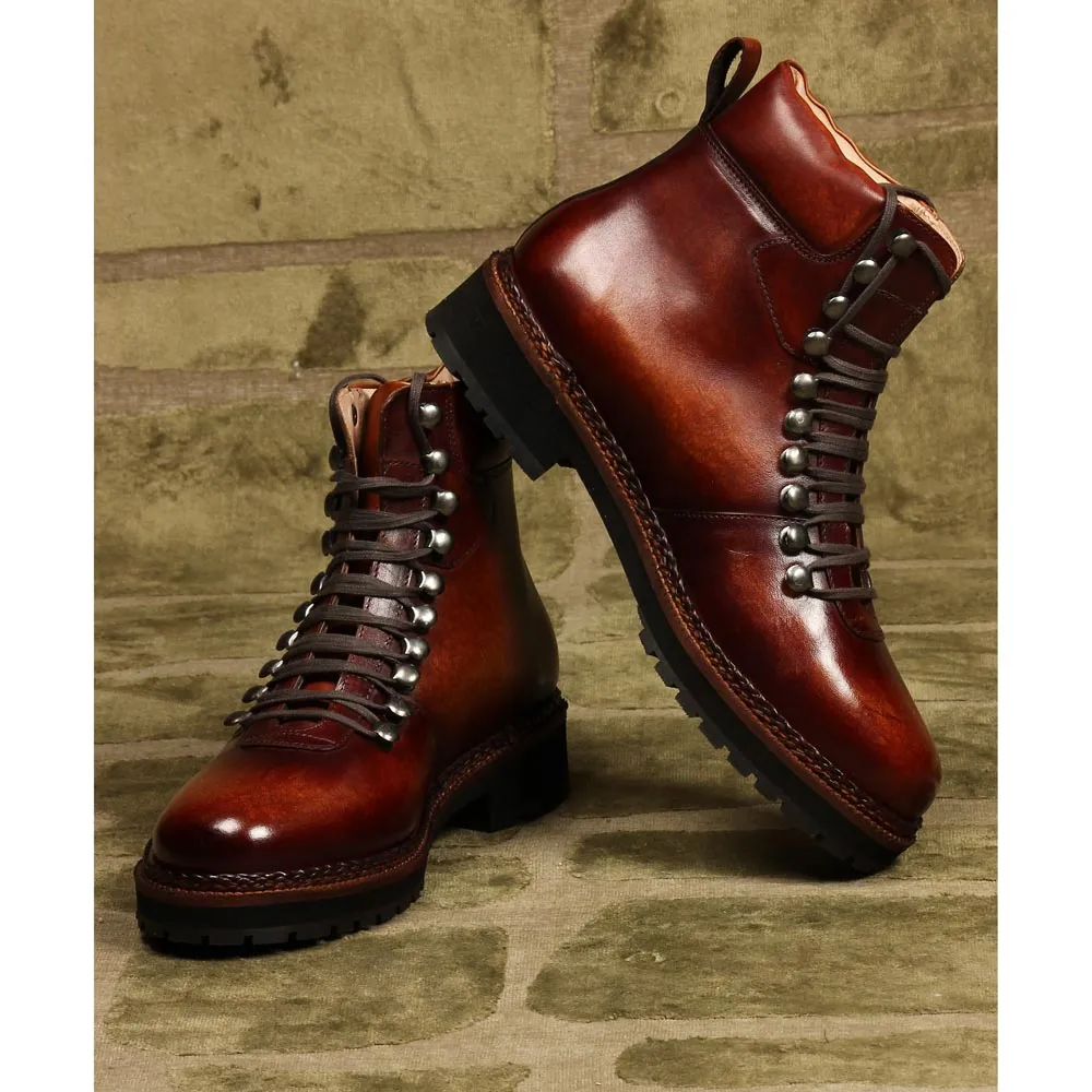 Tan Mirror Glossed Patina Hiker Lightweight Boot