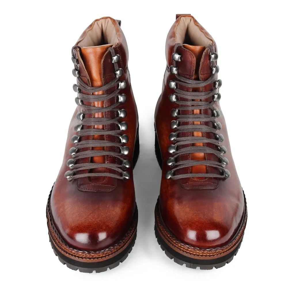 Tan Mirror Glossed Patina Hiker Lightweight Boot