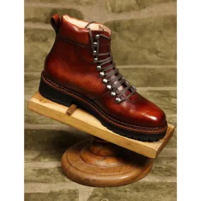 Tan Mirror Glossed Patina Hiker Lightweight Boot
