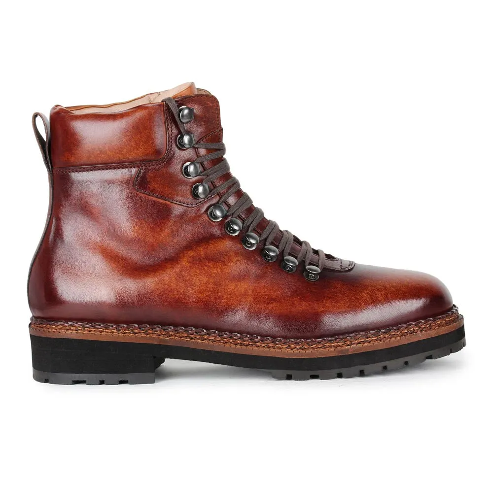 Tan Mirror Glossed Patina Hiker Lightweight Boot