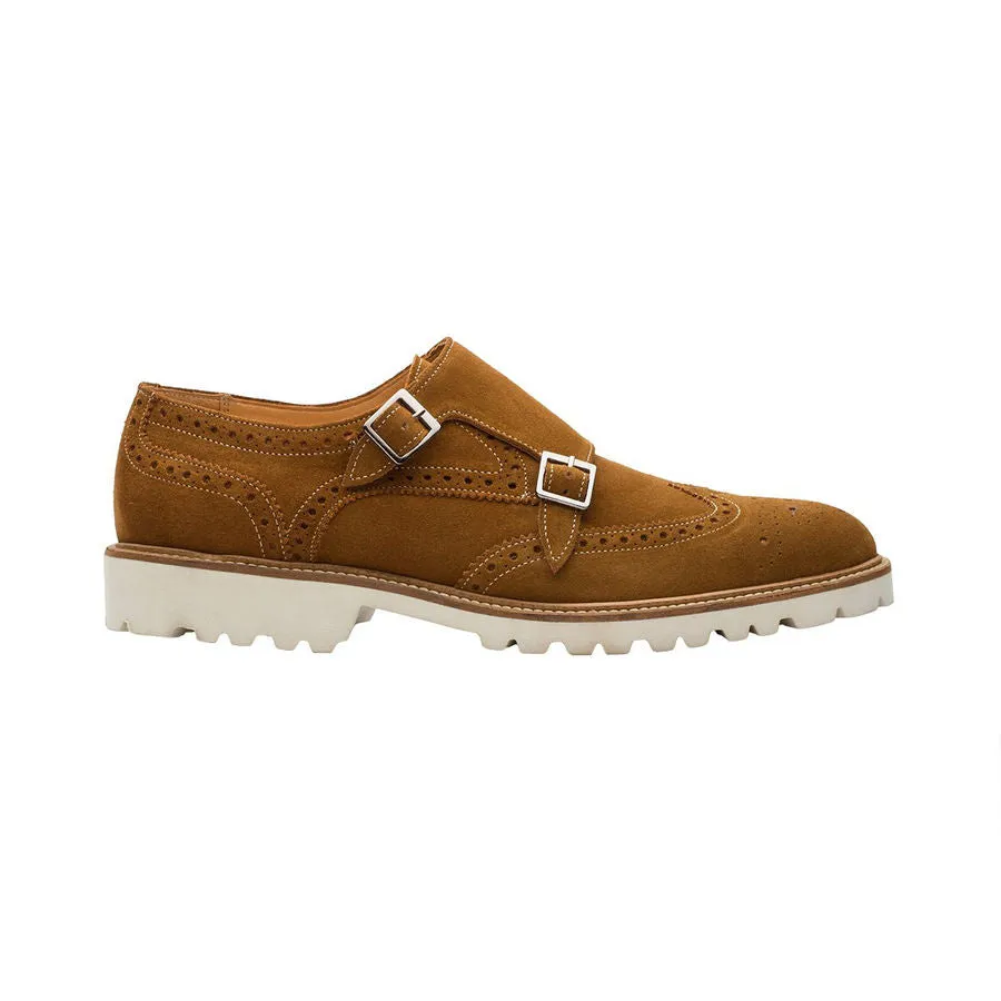 Tan Suede Lightweight Wingtip Monks